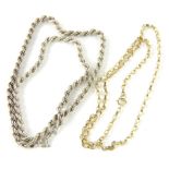 Two chains, comprising a necklace with plain links, yellow metal, marked 9k, 42cm long, 3.5g, and
