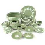 Various Wedgwood green Jasperware, to include a footed bowl, 14cm high, 23cm diameter, similar