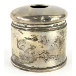 A George VI silver hair pot, of cylindrical form with removable lid with central opening, Birmingham