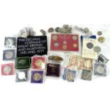 Various coins etc., World used, an 1885 American silver dollar, a small quantity of bank notes to