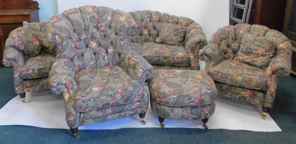 A high quality shell back five piece lounge suite, comprising two seater settee, large armchair, two