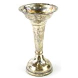 An Elizabeth II silver specimen vase, the circular top raised on a tapering stem and domed baize