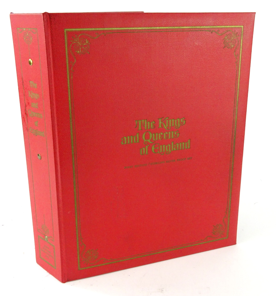 A first edition Kings & Queens of England sterling silver proof album set, containing King and Queen