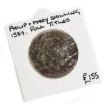 A Philip and Mary 1554 shilling, bearing full titles.