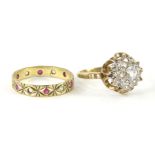 A ladies eternity ring, set with an arrangement of pink and white paste, marked 9ct, a 9ct gold
