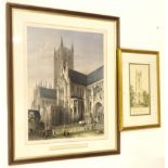 By and After Simonau. Lincoln Cathedral, lithograph, 58cm x 48cm and another After Newman, Church at