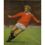 Robin Wheeldon (b.1945). Denis Law, pastel, signed and dated 1977, 43cm x 36.5cm.