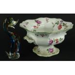 A 20thC transfer printed pottery footed tureen, of shaped form, polychrome decorated with flowers,