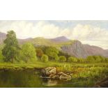Johan Acton Butt (fl. 1891). Salmon Pool Lledr Valley N. Wales, oil on canvas, signed, titled and