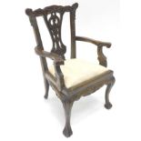 A 20thC Chippendale design mahogany miniature dining chair, with carved scroll cresting rail,