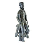 20thC French School. Studio pottery sculpture of a gentleman seated on a stool with loose head