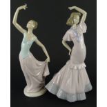 A 20thC Nao figure of a lady in flowing robes, with arm outstretched, on shaped base, and another (