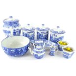 Various blue and white pottery, to include Copeland Spode Italian jars for coffee, 18cm high, sugar,