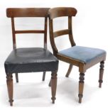 Two 19thC dining chairs, with horizontal overrun crested rails, curved bar backs one with an