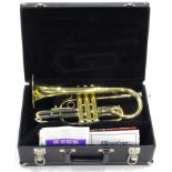 An American Blessing brass trumpet, with three buttons numbered 520499, in fitted case with