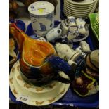 Various pottery and effects, a Bunnykins bowl, a Tony Wood cockerel teapot, an Edwardian Child Spode