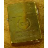 A Zippo brass lighter, made to commemorate the 50th Anniversary in 1982, the underside bearing dates