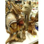 A Neil J Rose figure Next Generation, 34cm high, another Driftwood Wolf and Earth Brothers. (3)