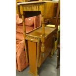 An oak drop leaf dinner wagon, in the Old Charm style, with heavily carved frieze, on turned legs,