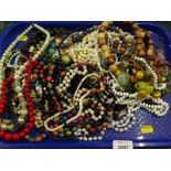 Various costume jewellery, beads, necklaces etc. (1 tray).