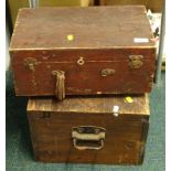 A stained pine tool box and another containing various hand tools (a quantity).