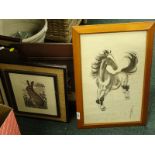 Japanese wash style print of horse, various other pictures, prints, frames etc. (a quantity).