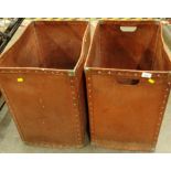 Two studded leather storage boxes, partial label to one, 56cm high, 57cm wide, 39cm deep (2).