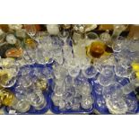 Various glassware, to include amber glass sundae dishes, cut glass claret jug with plated mounts,