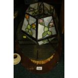 A Tiffany style light shade decorated with flowers and a vintage oval mirror (AF) (2)