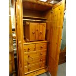 Pine bedroom furniture, comprising a two door wardrobe, two drawer pedestal cabinet, 48cm high, 46cm