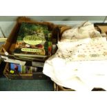 Various books, gardening, Brookes (John) The Gardening book, various linen, some worked, table