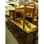 Various furniture, an oak Priory style sideboard, 89cm high, 106cm wide, 49cm deep, rug, piano