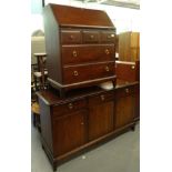 A Stag fall front bureau, 98cm high, 83cm wide, 46cm deep set with three short drawers above two