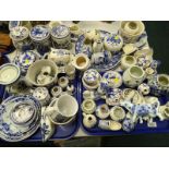 Various 20thC Delft blue and white items, to include cow creamer 9cm high, pig money box, various