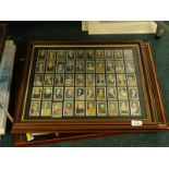 Various framed cigarette and trade cards, to include Carreras, Celebrities of British History,