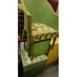 Lloyd Loom style furniture, a tub chair, 79cm high, with overstuffed floral seat, on turned legs,