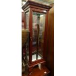 A mahogany finish glazed display cabinet of rectangular form on cabriole legs, 109cm high, 41cm