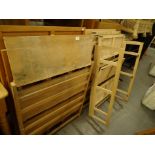 Various lightwood folding shelves, 66cm wide, each with plain sections broken by shaped