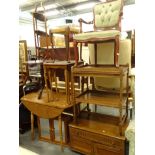 Various furniture, to include a teak drop leaf dining table, when closed 72cm high, 93cm wide,