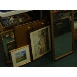 A rectangular mirror, various prints, pictures, folding mirror, etc. (a quantity)