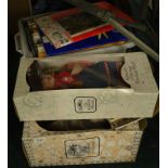 Two Leonardo Collection boxed dolls, various other ephemera, Castles of Britain postcards, etc. (a