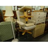 Various furniture, to include a cream swivel chair with two foot stools, each on a beech frame, with