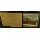 A framed Stamford's map of central London and John King (20thC), The Burton Hunt, artist signed