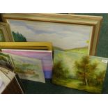 C Innes (20thC). Woodland landscape, oil on canvas, 31cm x 41cm, various other pictures, prints,
