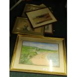 20thC School. Coastal scene with figures, beach huts, etc., possibly Wales, two watercolours