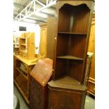A pine hanging cabinet, various other pine, side cabinet with three part galleried top, 98cm high,