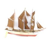 A remote control barquentine 'Cymru', modelled with a wooden hull, twin screw propeller and with