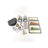 Two BR chloride railway signalman's lamps, cap, belt, torch, pullers and extractors, etc. (