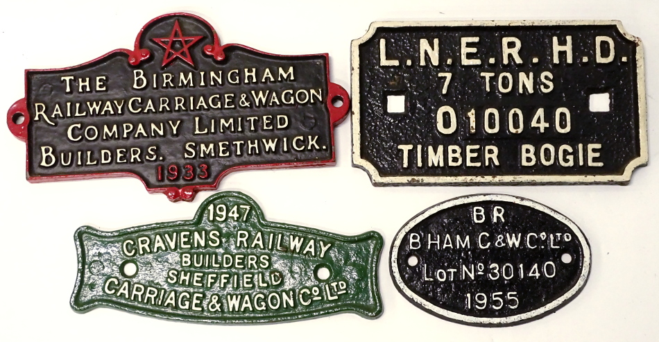 A cast iron railway sign, LNER HD7 tonnes 01040 Timber Bogie 26cm wide, and the Birmingham Railway