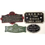 A cast iron railway sign, LNER HD7 tonnes 01040 Timber Bogie 26cm wide, and the Birmingham Railway